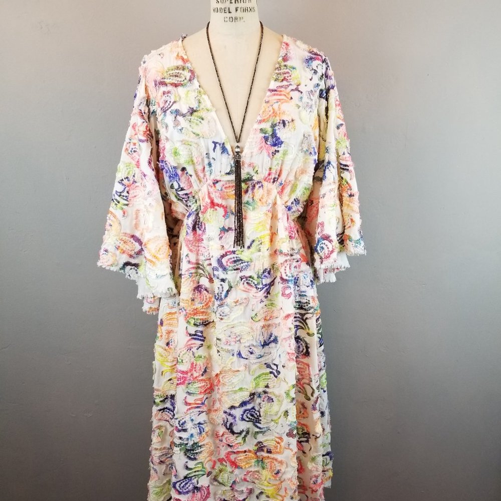 Boundless North Colorful Sky Dancer Embroidered Midi Dress Women's Small * NEW